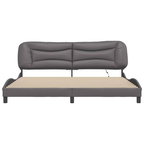 Sengeramme med LED-lys 200x200 cm kunstlæder grå