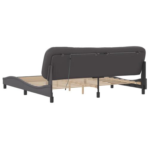 Sengeramme med LED-lys 200x200 cm kunstlæder grå