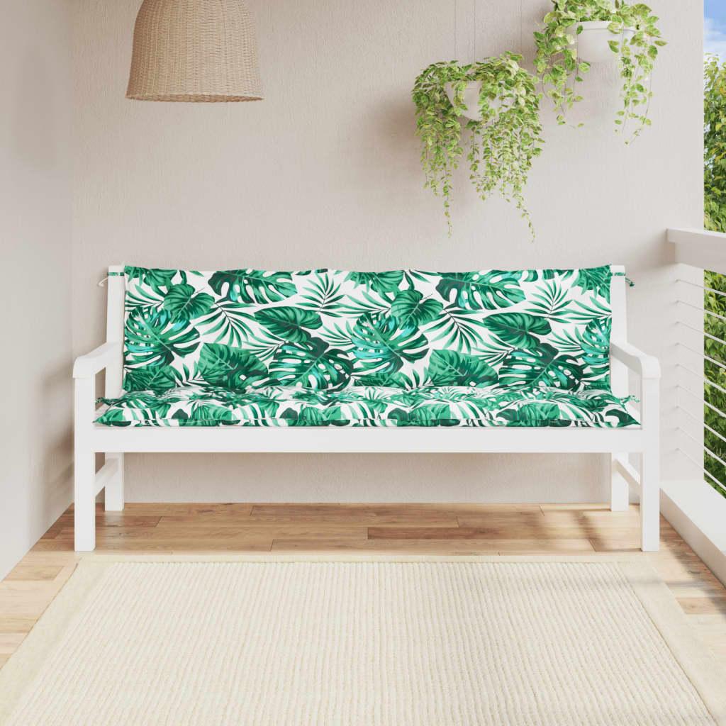 Hynder til havebænk 2 stk. 180x50x7 cm oxfordstof bladmønster
