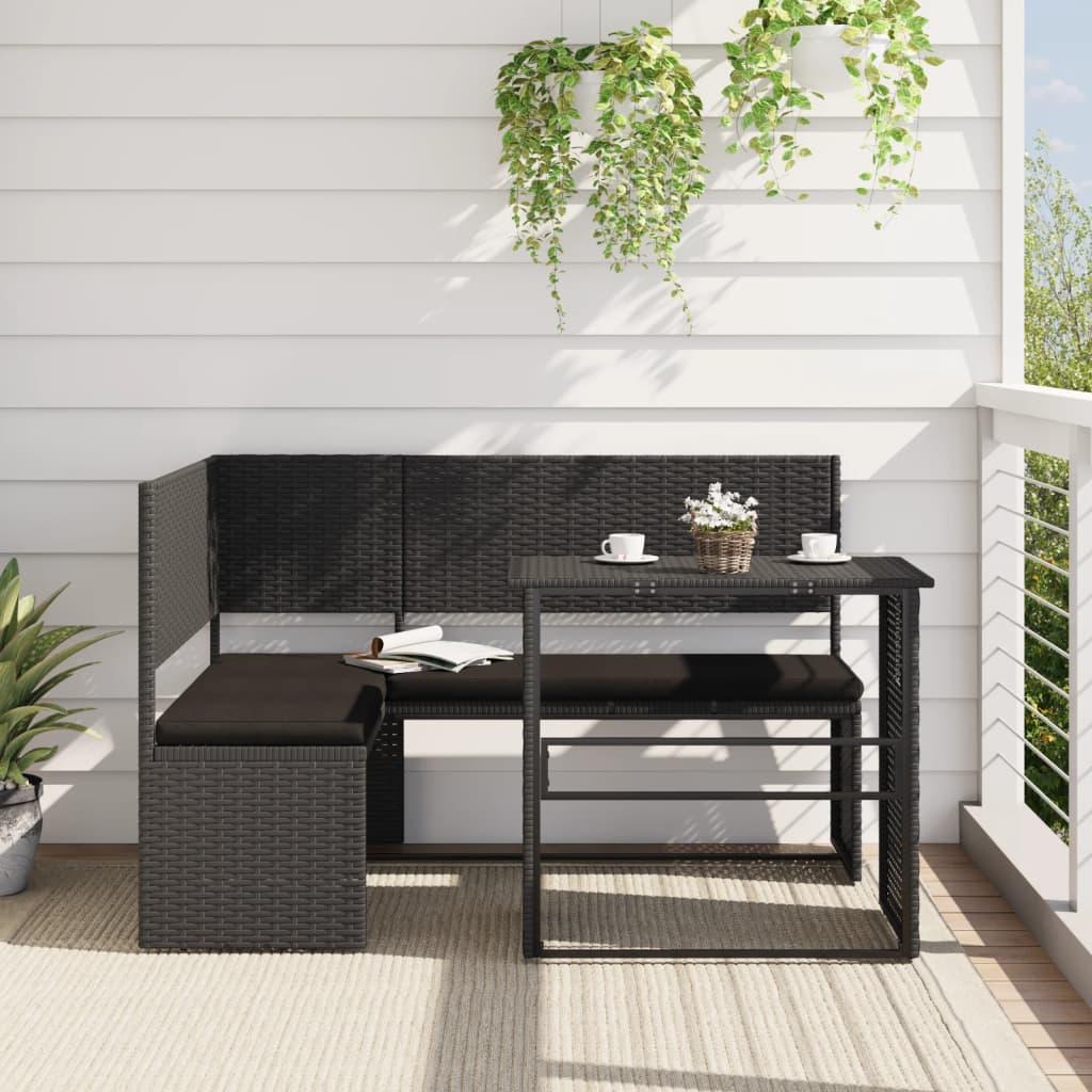 Havesofa med bord og hynder L-formet polyrattan sort billede