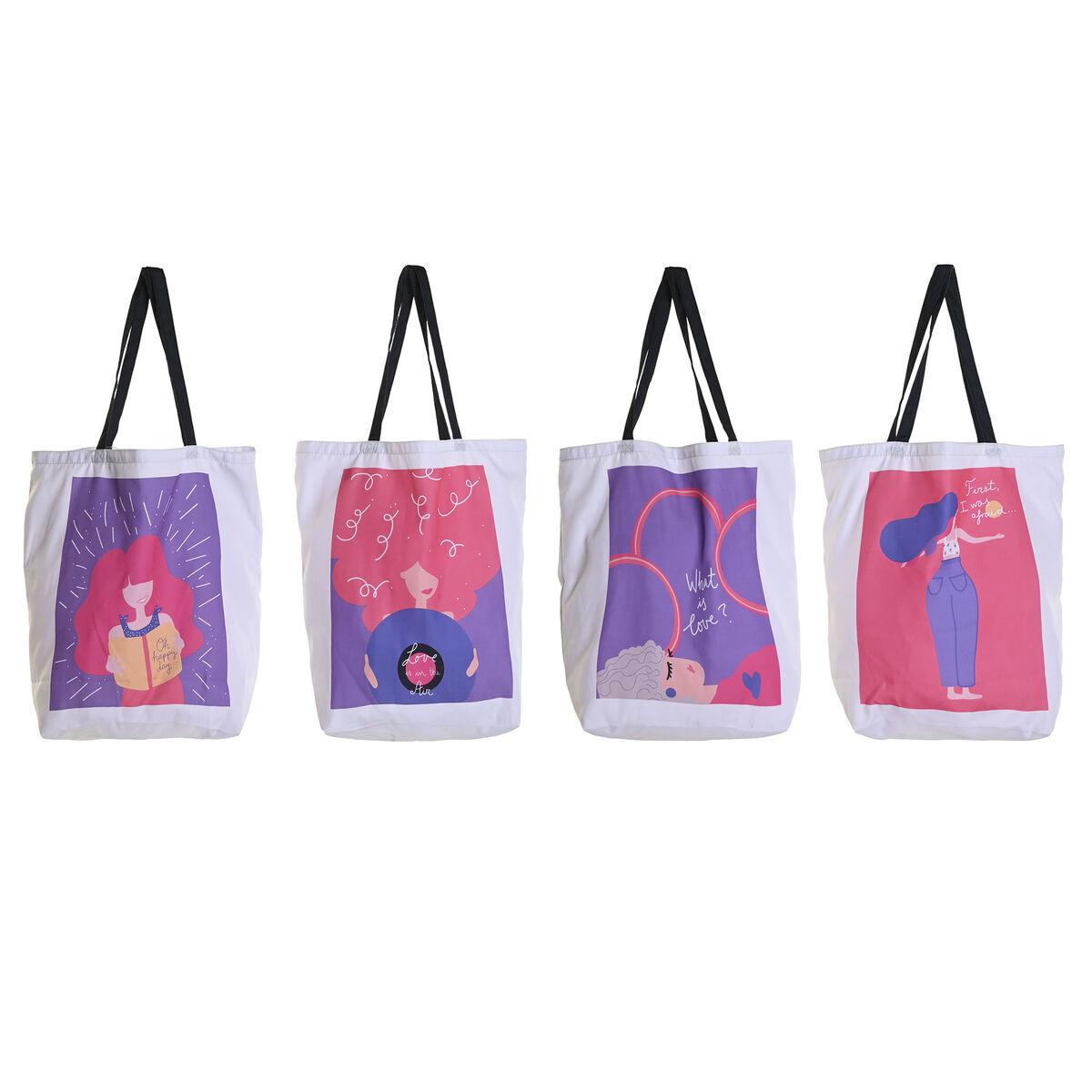 Tekstil strandtaske - hvid, polialgodon/polyester, 43 × 15 × 40 cm (4 stk.)