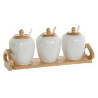 Sukkerskål Hvid Natur Bambus Porcelæn 31 x 9 x 7 cm 4 Dele