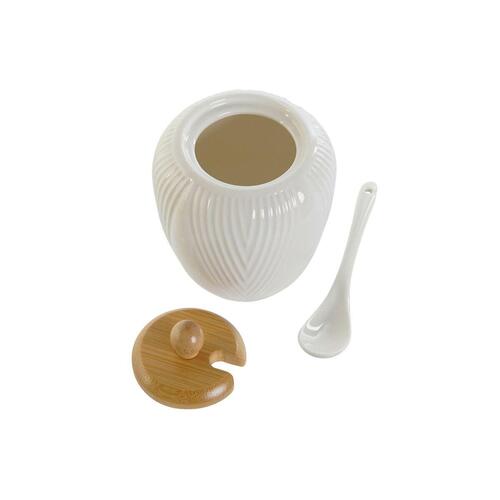 Sukkerskål Hvid Natur Bambus Porcelæn 31 x 9 x 7 cm 4 Dele