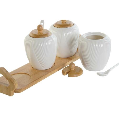 Sukkerskål Hvid Natur Bambus Porcelæn 31 x 9 x 7 cm 4 Dele