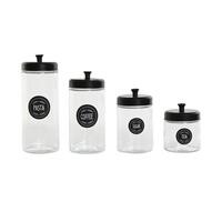 Sæt med 4 Dåser Home ESPRIT Sort Metal Krystal 1 L 1,5 L 1,8 L 10,4 x 10,4 x 26,4 cm