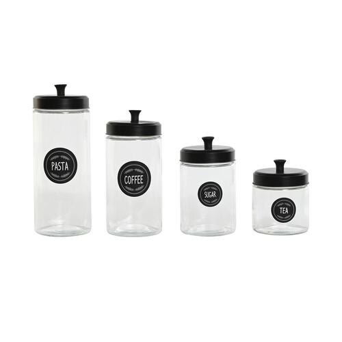 Sæt med 4 Dåser Home ESPRIT Sort Metal Krystal 1 L 1,5 L 1,8 L 10,4 x 10,4 x 26,4 cm