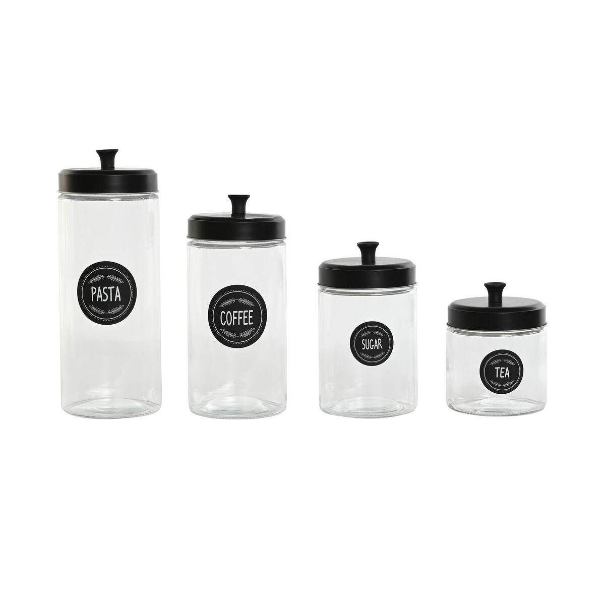Sæt med 4 Dåser Home ESPRIT Sort Metal Krystal 1 L 1,5 L 1,8 L 10,4 x 10,4 x 26,4 cm