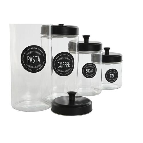 Sæt med 4 Dåser Home ESPRIT Sort Metal Krystal 1 L 1,5 L 1,8 L 10,4 x 10,4 x 26,4 cm