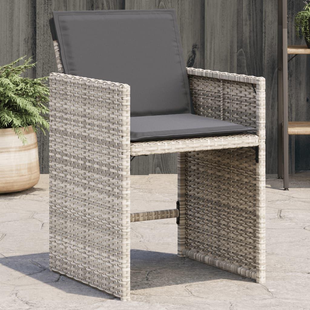 Havestole 4 stk. med hynder polyrattan lysegrå