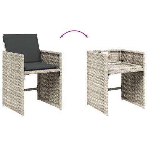 Havestole 4 stk. med hynder polyrattan lysegrå