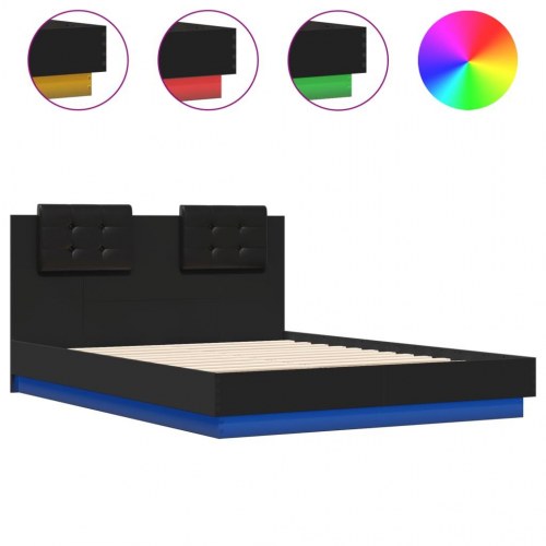 Sengeramme med sengegavl og LED-lys 135x190 cm sort