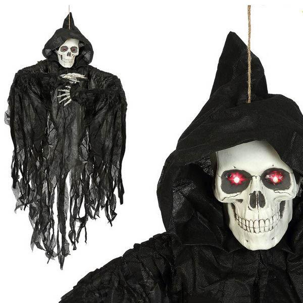Halloween pynt - Hængende skelet med lys, 115 × 75 cm, sort