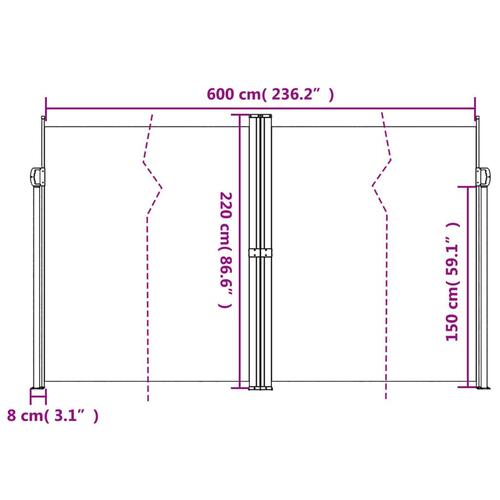 Sammenrullelig sidemarkise 220x600 cm antracitgrå
