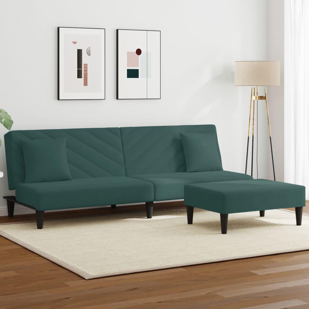 2 personers sofa med puder velour mørkegrøn