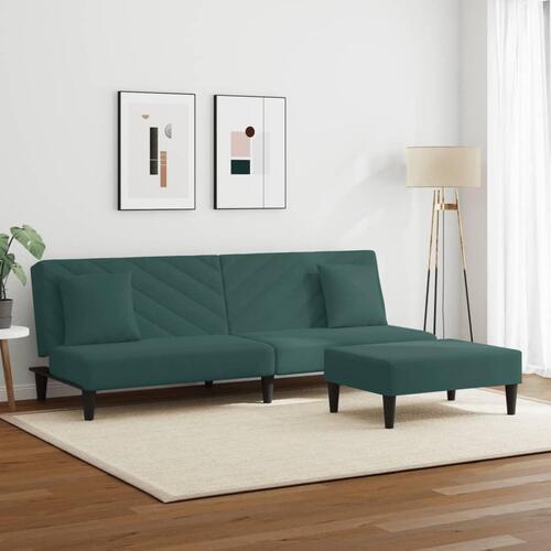 2 personers sofa med puder velour mørkegrøn