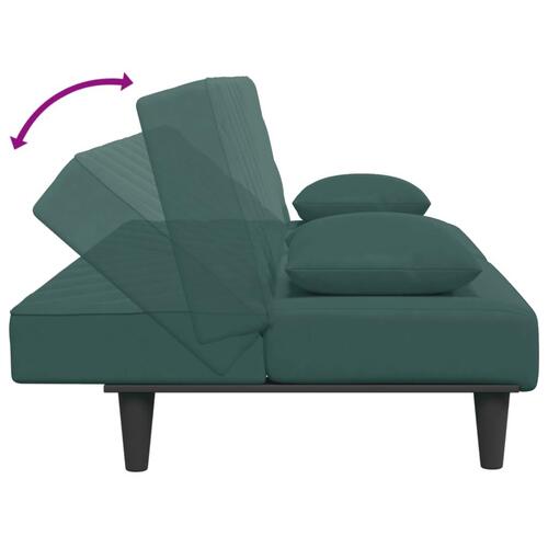 2 personers sofa med puder velour mørkegrøn