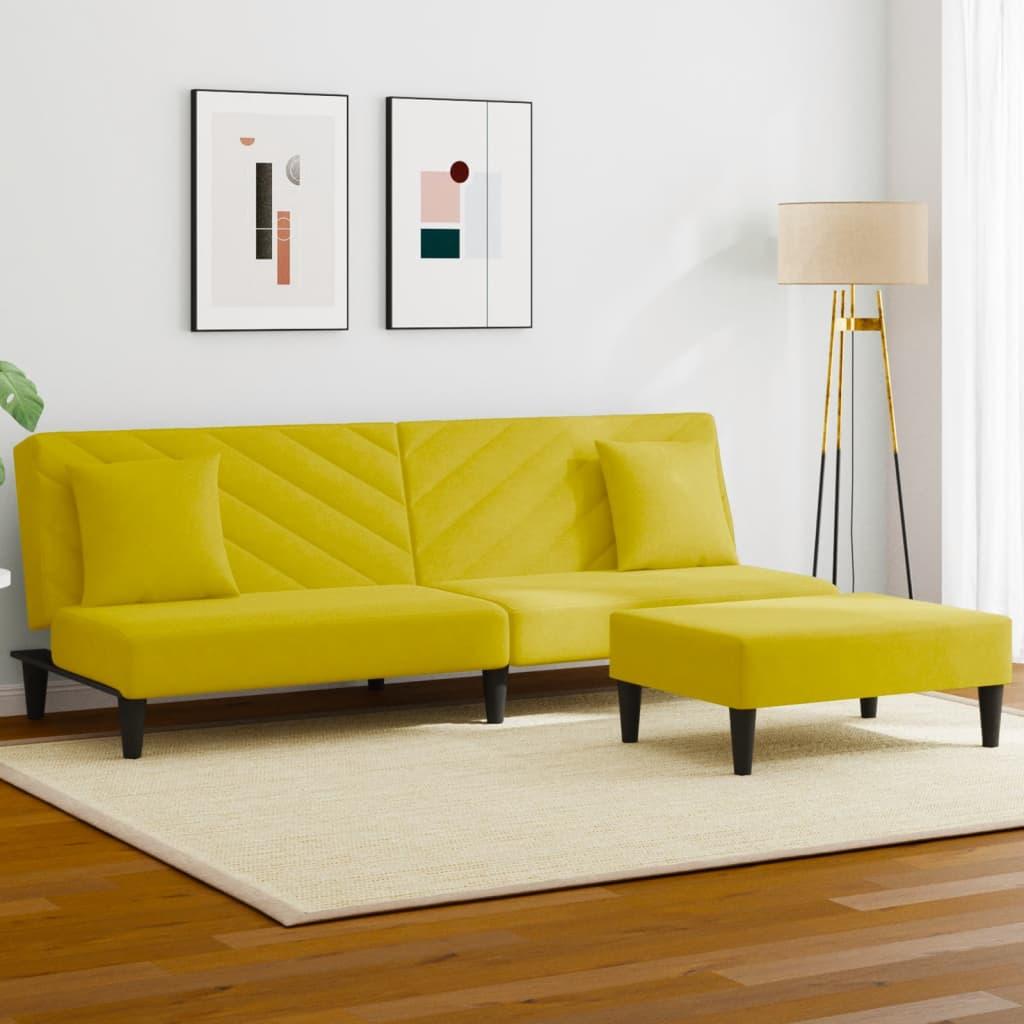 2 personers sofa med puder velour gul
