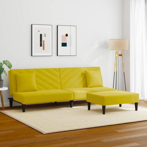 2 personers sofa med puder velour gul