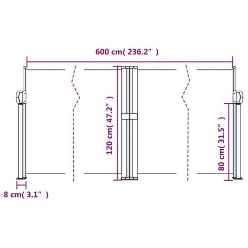 Sammenrullelig sidemarkise 120 x 600 cm red