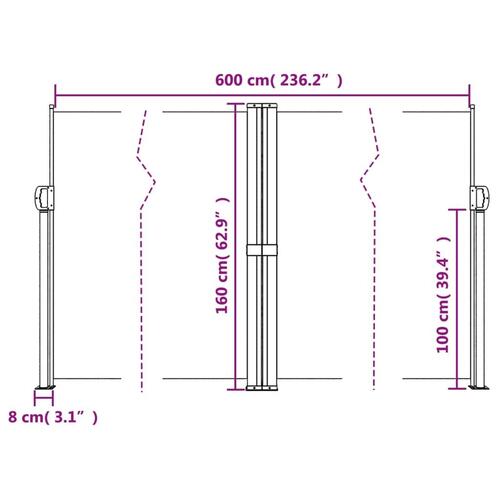 Sammenrullelig sidemarkise 160 x 600 cm sort