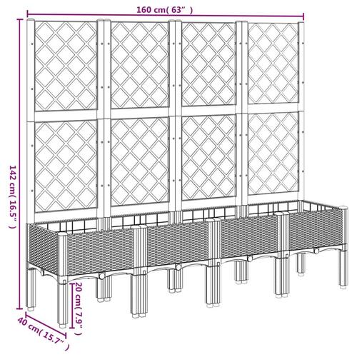 Plantekasse med espalier 160x40x142 cm PP hvid
