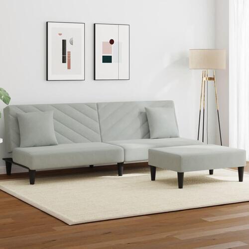 2 personers sofa med puder velour lysegrå