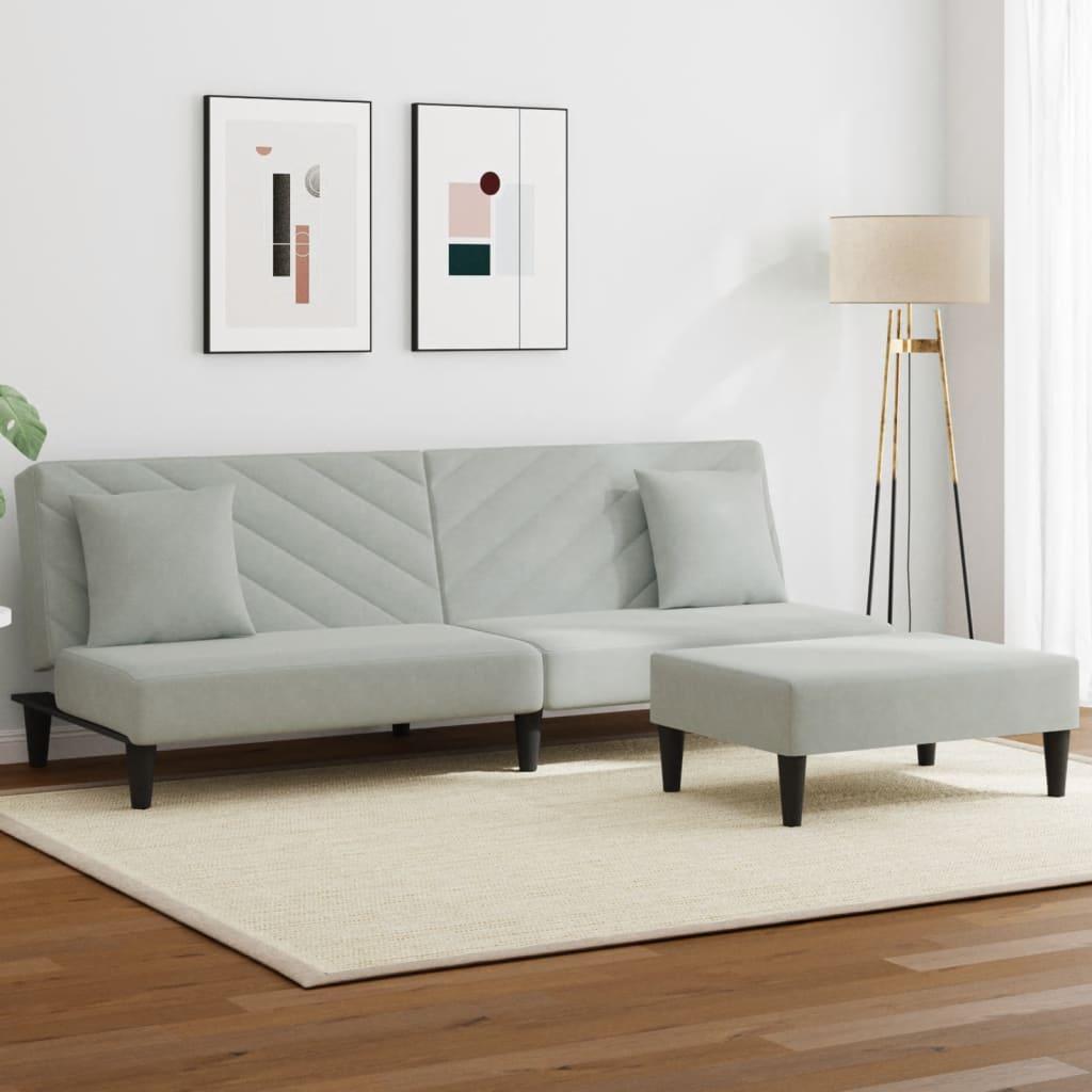 2 personers sofa med puder velour lysegrå