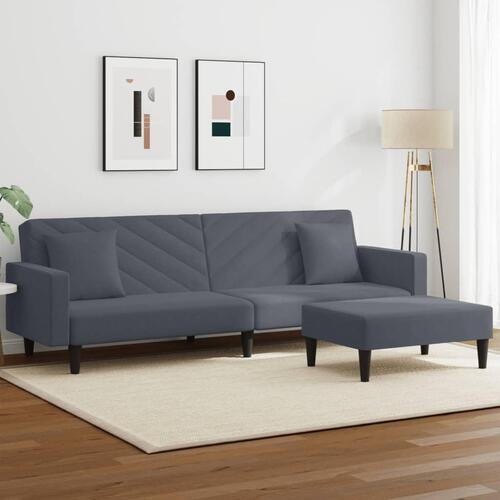 2 personers sofa med puder velour mørkegrå