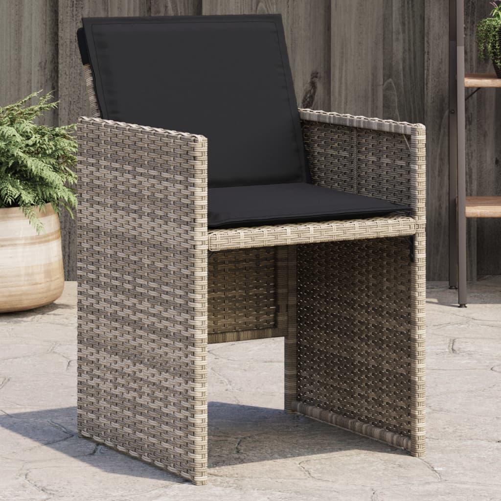 Havestole 4 stk. med hynder polyrattan lysegrå