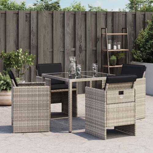 Havestole 4 stk. med hynder polyrattan lysegrå