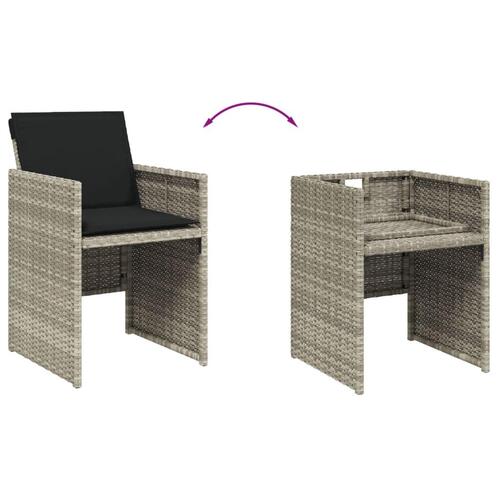 Havestole 4 stk. med hynder polyrattan lysegrå