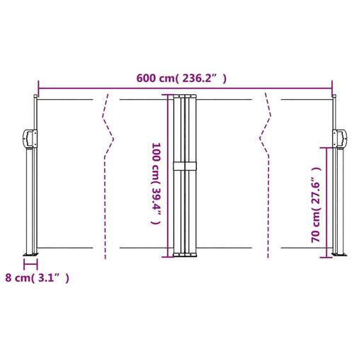 Sammenrullelig sidemarkise 100 x 600 cm antracitgrå