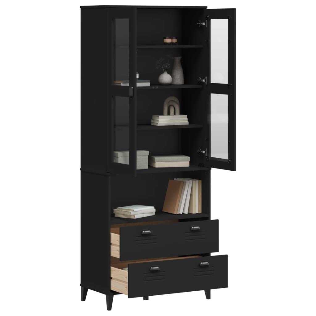Vitrineskab VIKEN 80x40x200 cm massivt fyrretræ sort billede