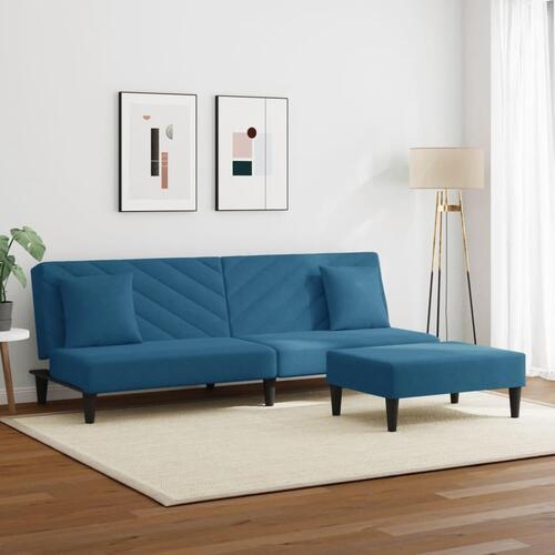 2 personers sofa med puder velour blå
