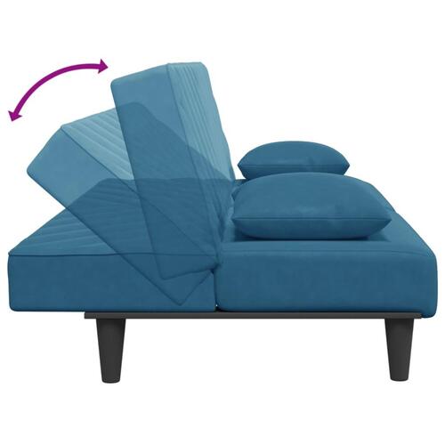 2 personers sofa med puder velour blå