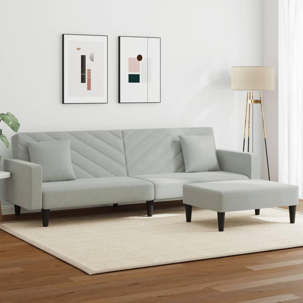 2 personers sofa med puder velour lysegrå