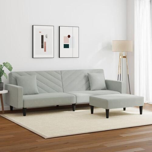 2 personers sofa med puder velour lysegrå