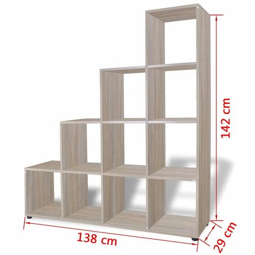 Trappeformet bogreol/displayhylde 142 cm egetræsfarve