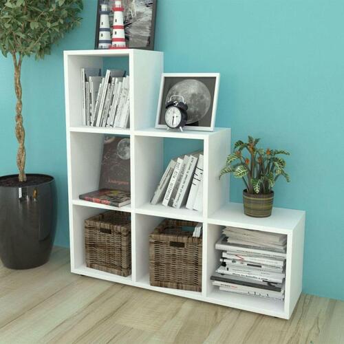 Trappeformet bogreol/displayhylde 107 cm hvid