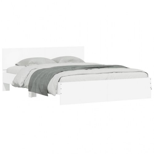 Sengeramme med sengegavl og LED-lys 150 x 200 cm - hvid