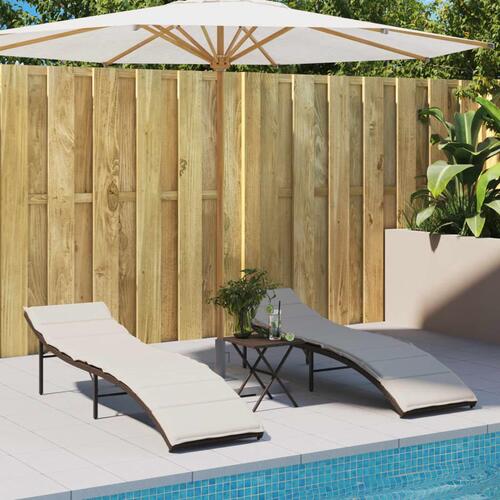 Liggestol med hynde 55x199x50 cm polyrattan brun