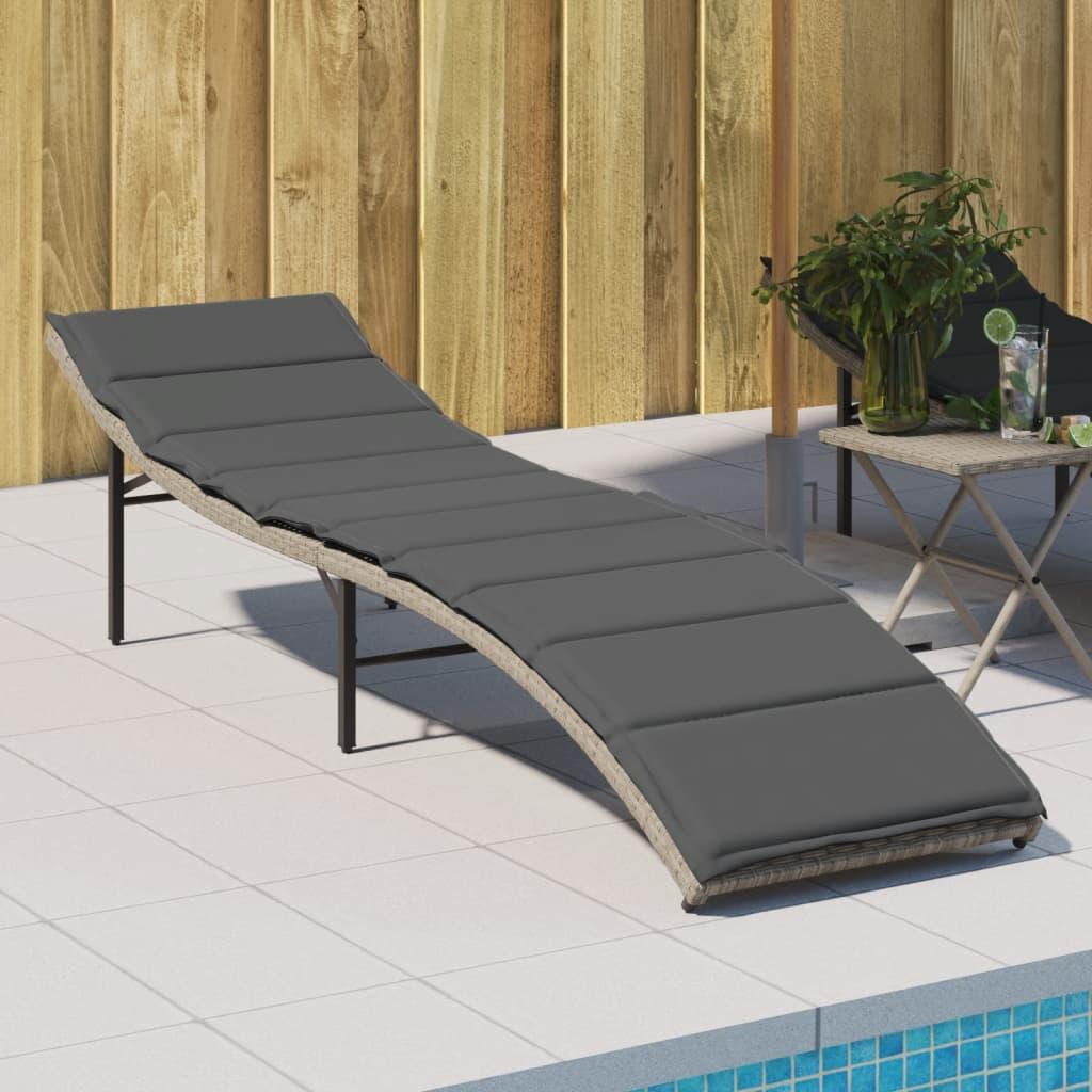 Liggestol med hynde 55x199x50 cm polyrattan lysegrå