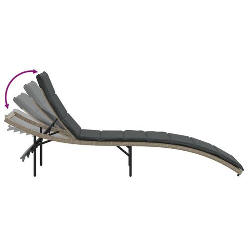 Liggestol med hynde 55x199x50 cm polyrattan lysegrå