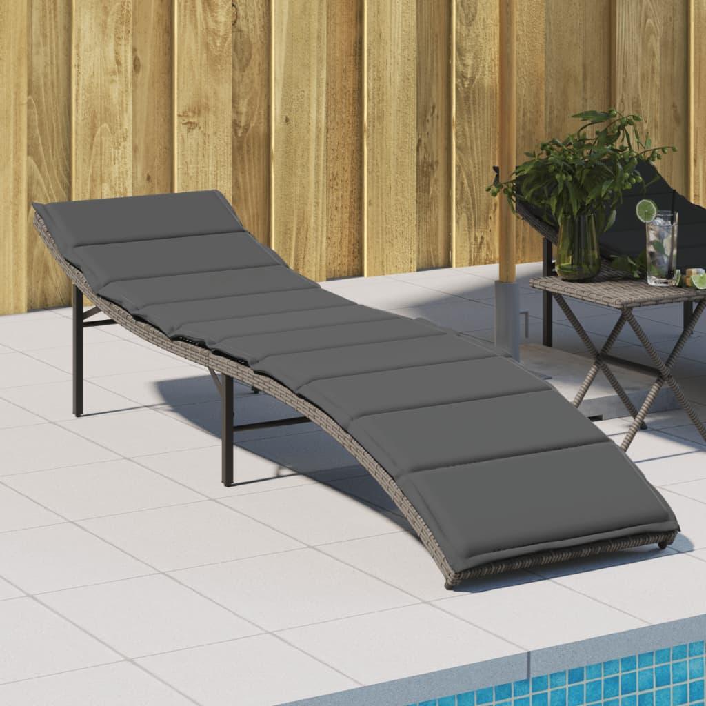 Liggestol med hynde 55x199x50 cm polyrattan grå