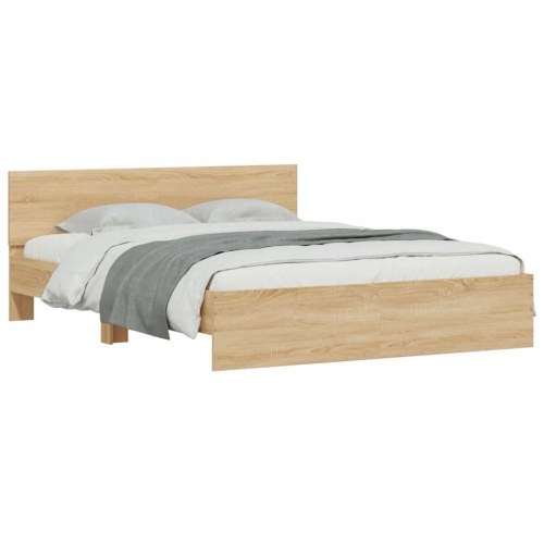 Sengeramme med sengegavl og LED-lys 150 x 200 cm - sonoma-eg