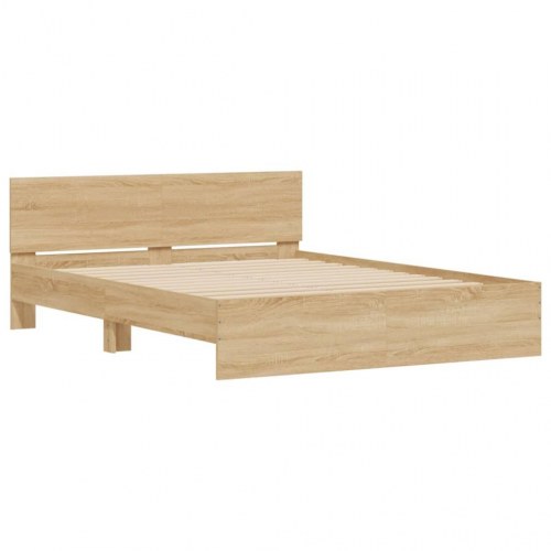 Sengeramme med sengegavl og LED-lys 150 x 200 cm - sonoma-eg