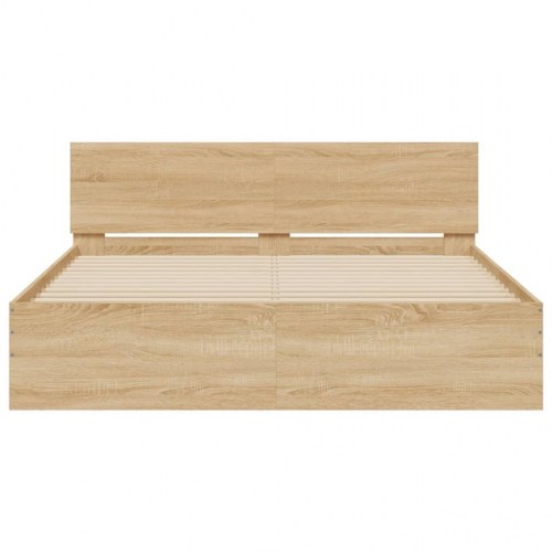 Sengeramme med sengegavl og LED-lys 150 x 200 cm - sonoma-eg
