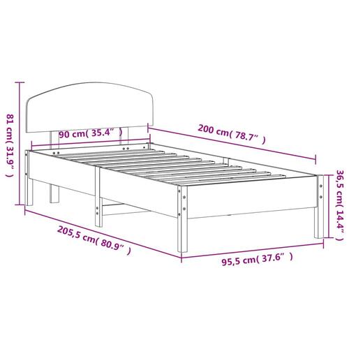 Sengeramme uden madras 90x200 cm massivt fyrretræ