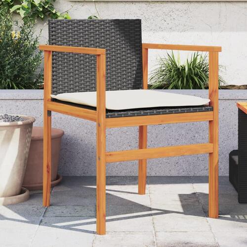 Havestole 2 stk. med hynder polyrattan og massivt træ sort