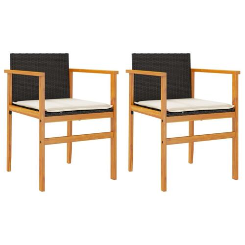 Havestole 2 stk. med hynder polyrattan og massivt træ sort